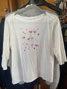 Christopher & Banks XL Birds of a Feather Graphic Shirt Ivory